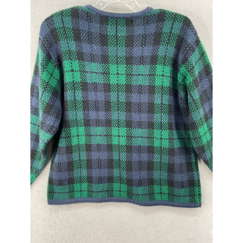 VTG Crystal Kobe Cardigan Womens Sz XL Blue Green Plaid Button‎ Front Sweater - Picture 11 of 12